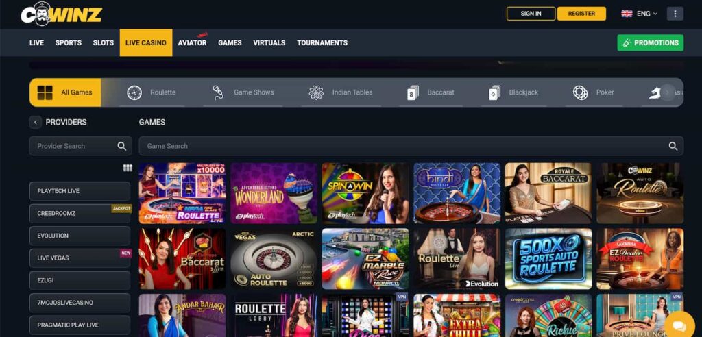 Cwinz Live Casino Section