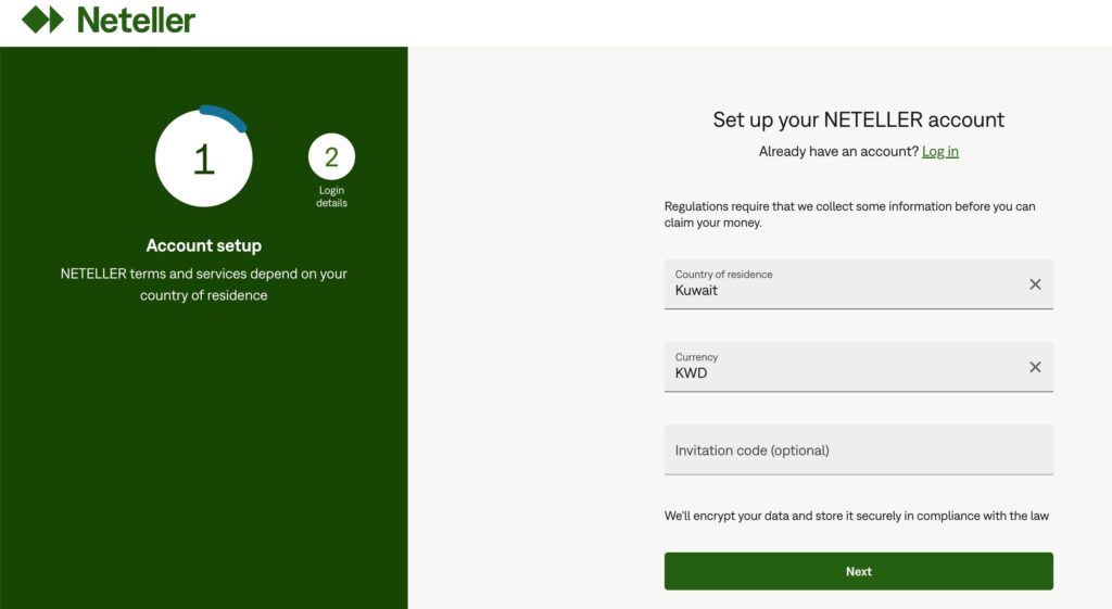 Neteller registration step 1