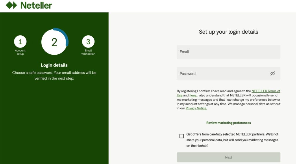 Neteller registration step 2