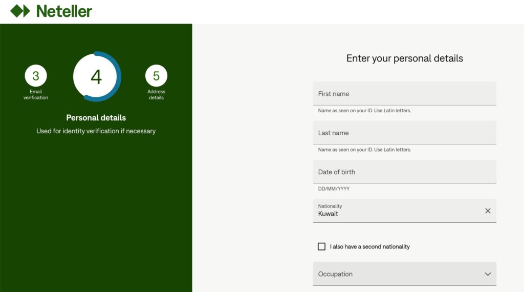 Neteller registration step 4