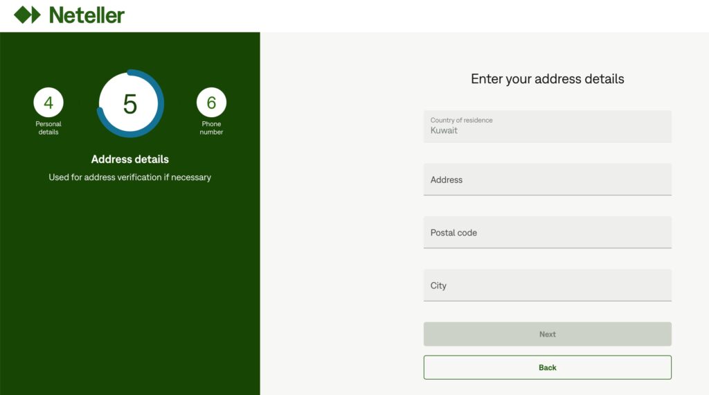 Neteller registration step 5