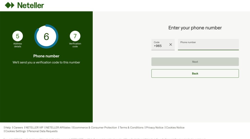 Neteller registration step 6