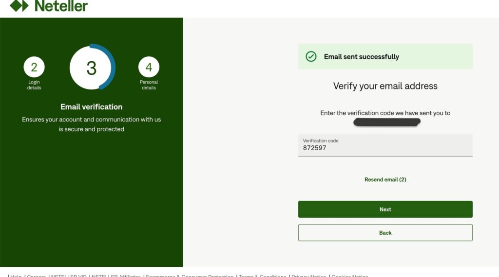 Neteller registration step 3