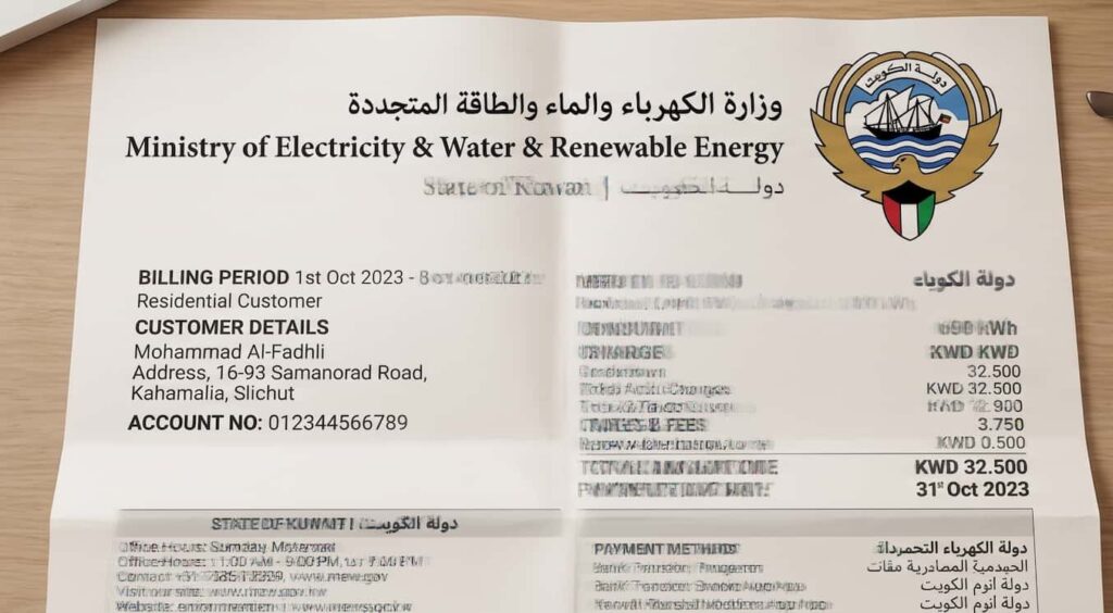 فاتورة كهرباء نموذجية في الكويت