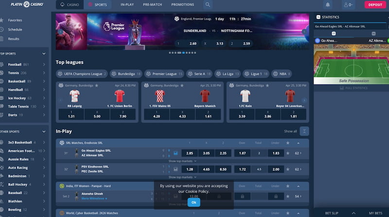 platin casino sports betting section