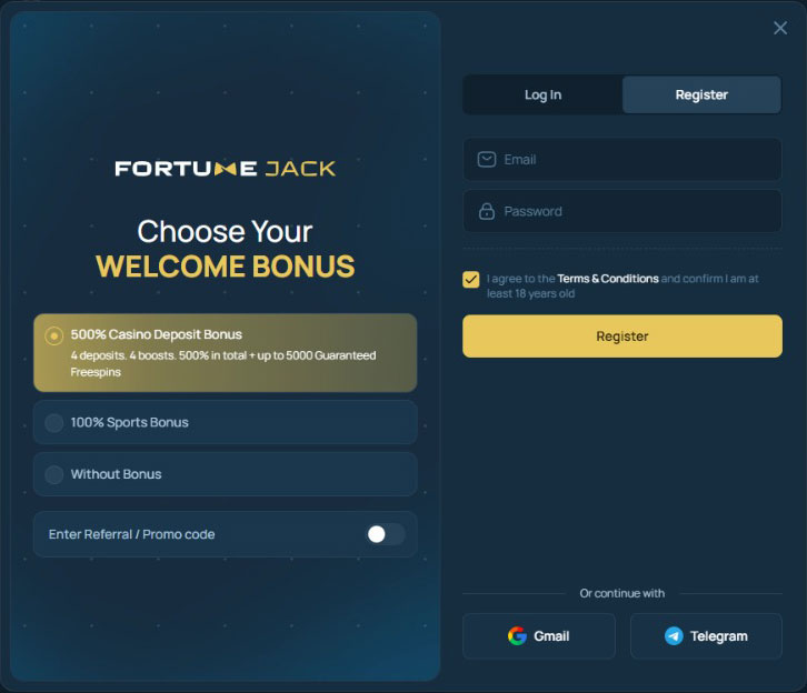 FortuneJack-Registration