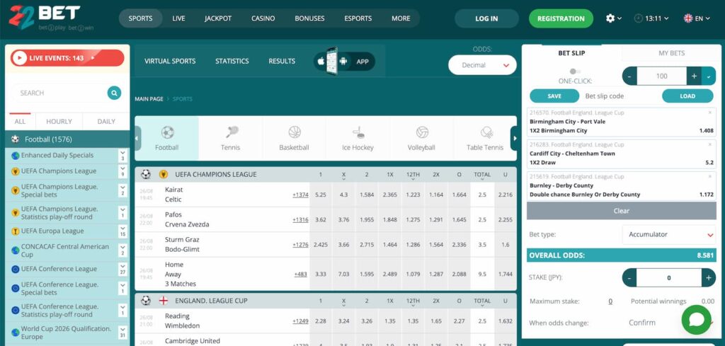 22Bet-sports-betting-page