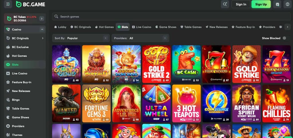 BCGame-online-casino-section