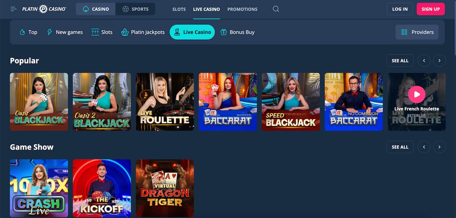 platin-live-casino-section